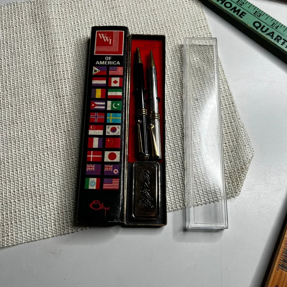Vintage Shye AI-004 Pen Gift Set WWI of America Black Silver Gold Tone Made